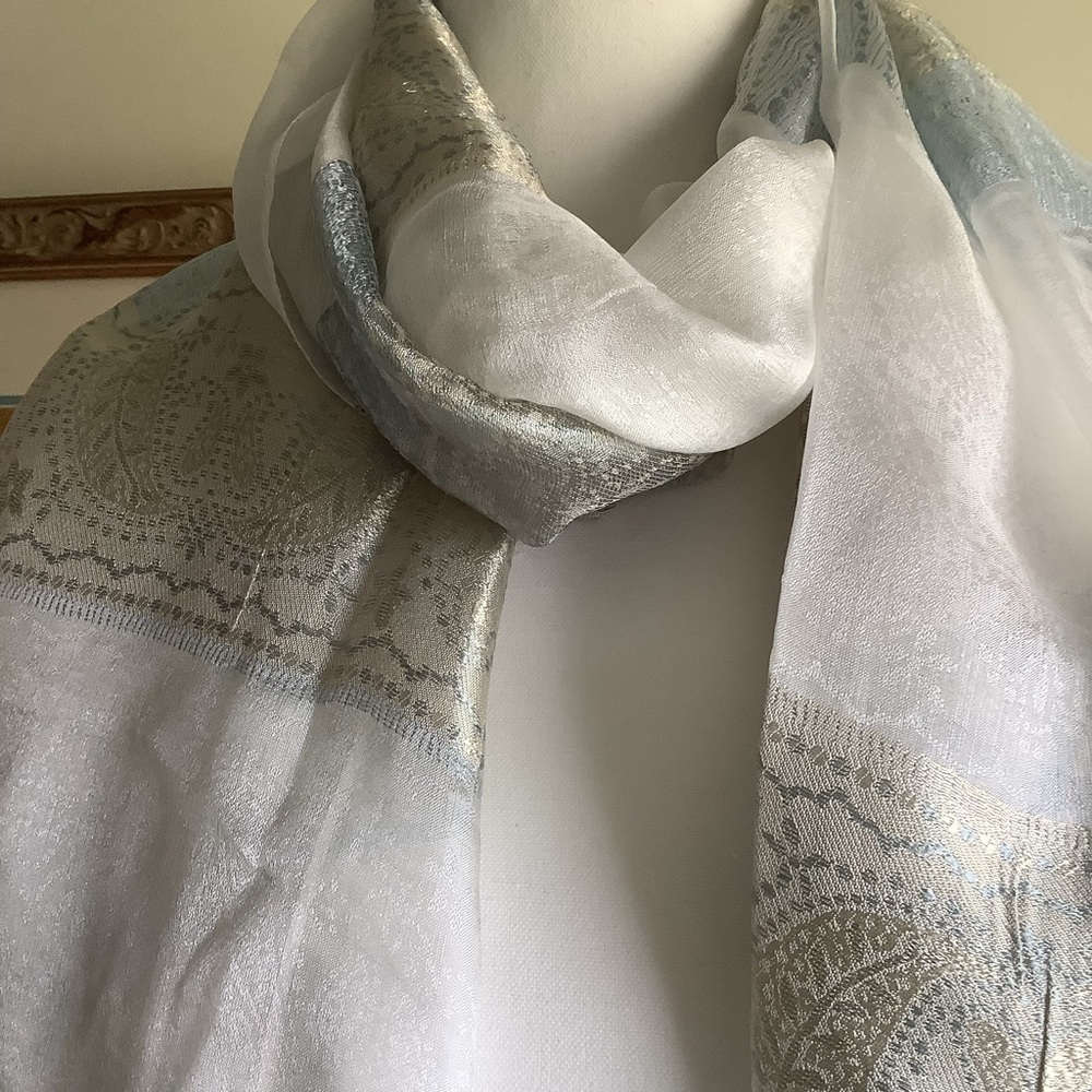 Sheer Silk Striped Rectangular Scarf - Picture 7 of 14